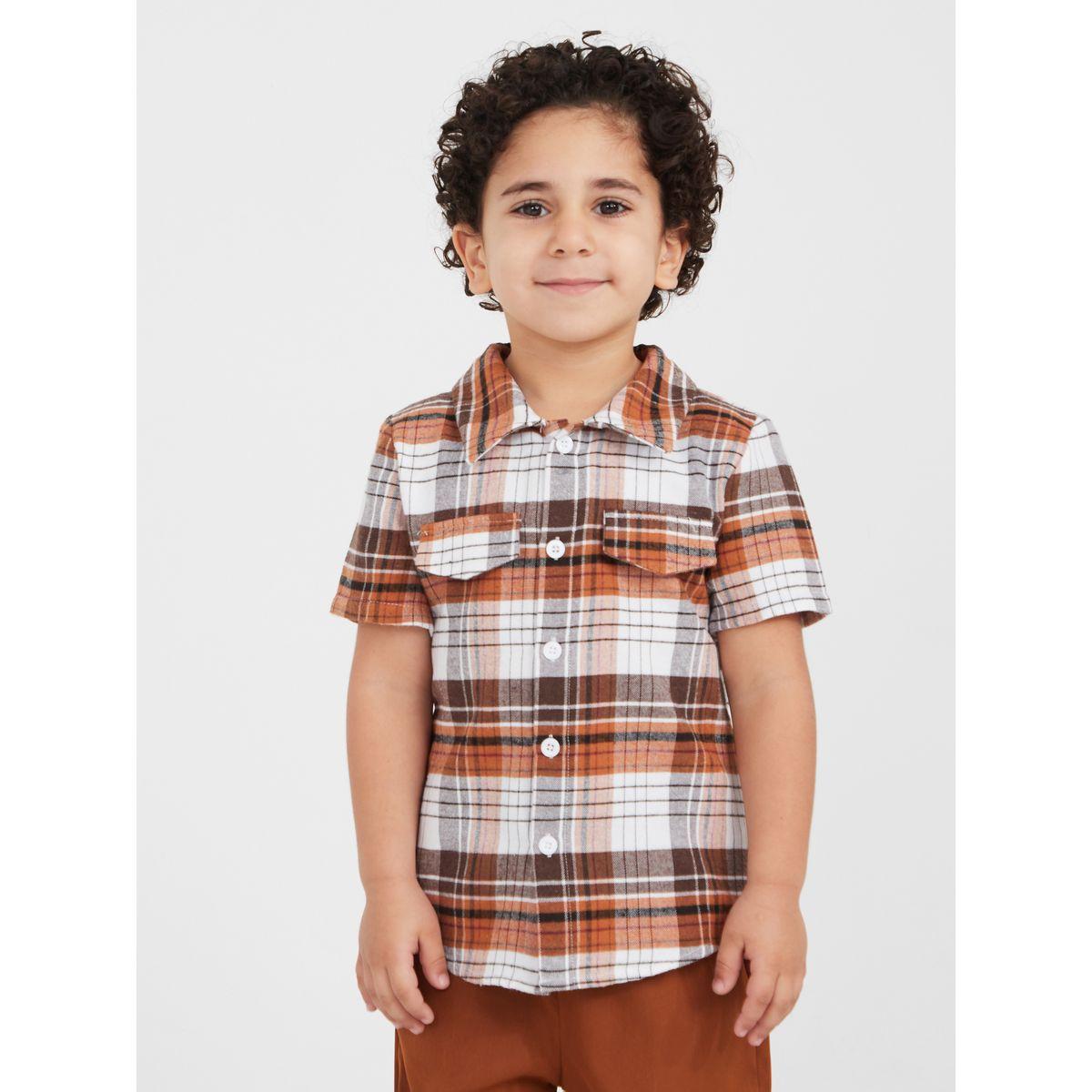 Styli Checked Plaid Buttoned Shirt & Solid Pants Set-boys-clothing-setsandcoords-image-2