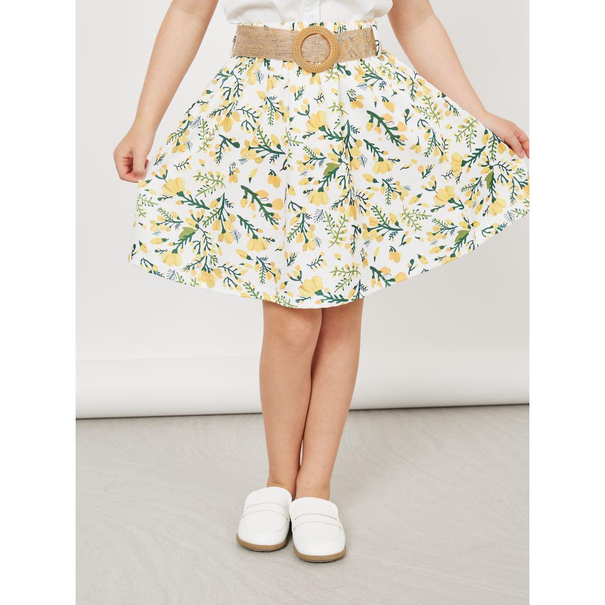 Styli Embroidery Ruffle Detail Blouse and Floral Print Skirt-girls-clothing-setsandcoords-image-5