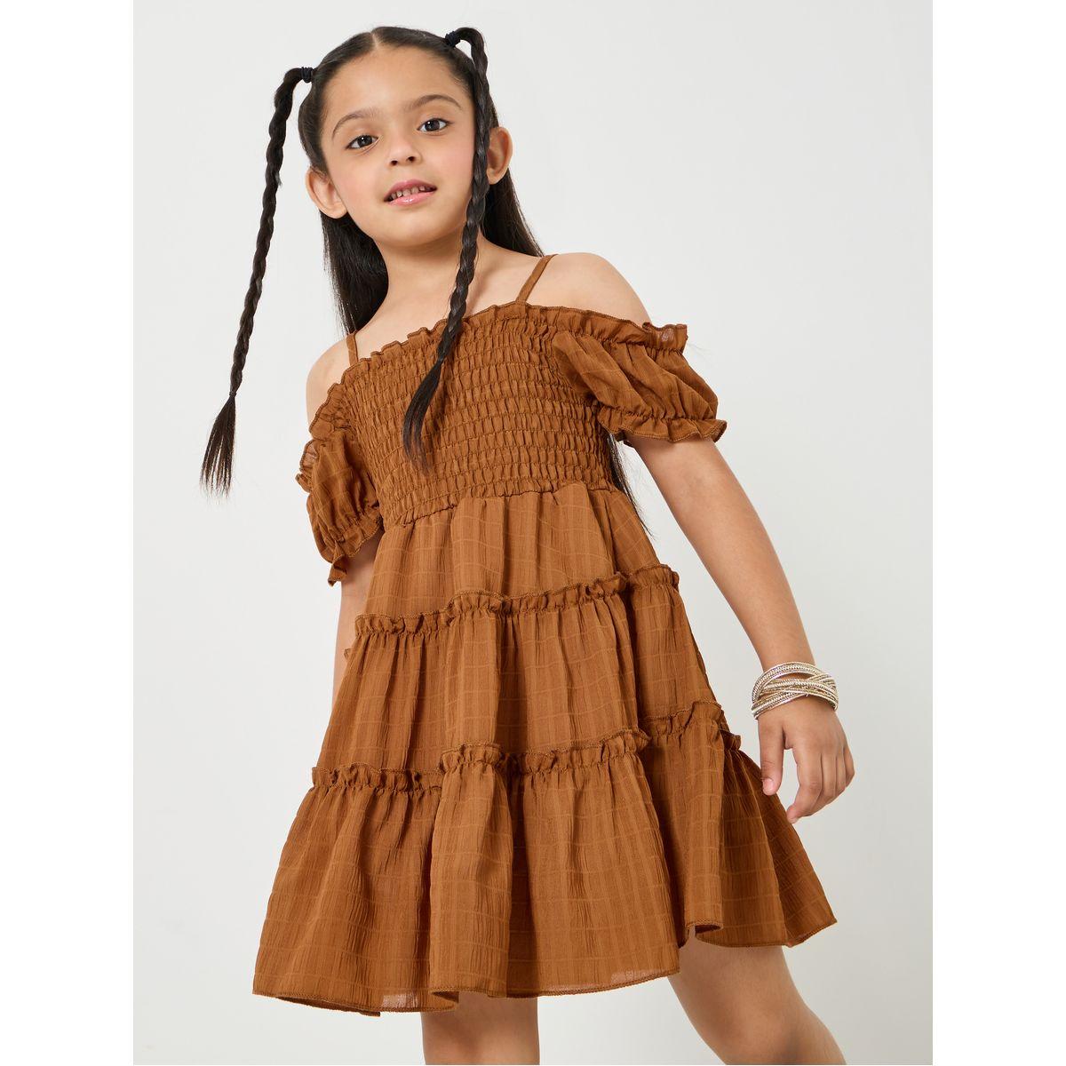 فستان بتفاصيل مزمومة واكتاف مكشوفة-girls-clothing-dressesandjumpsuits-image-1