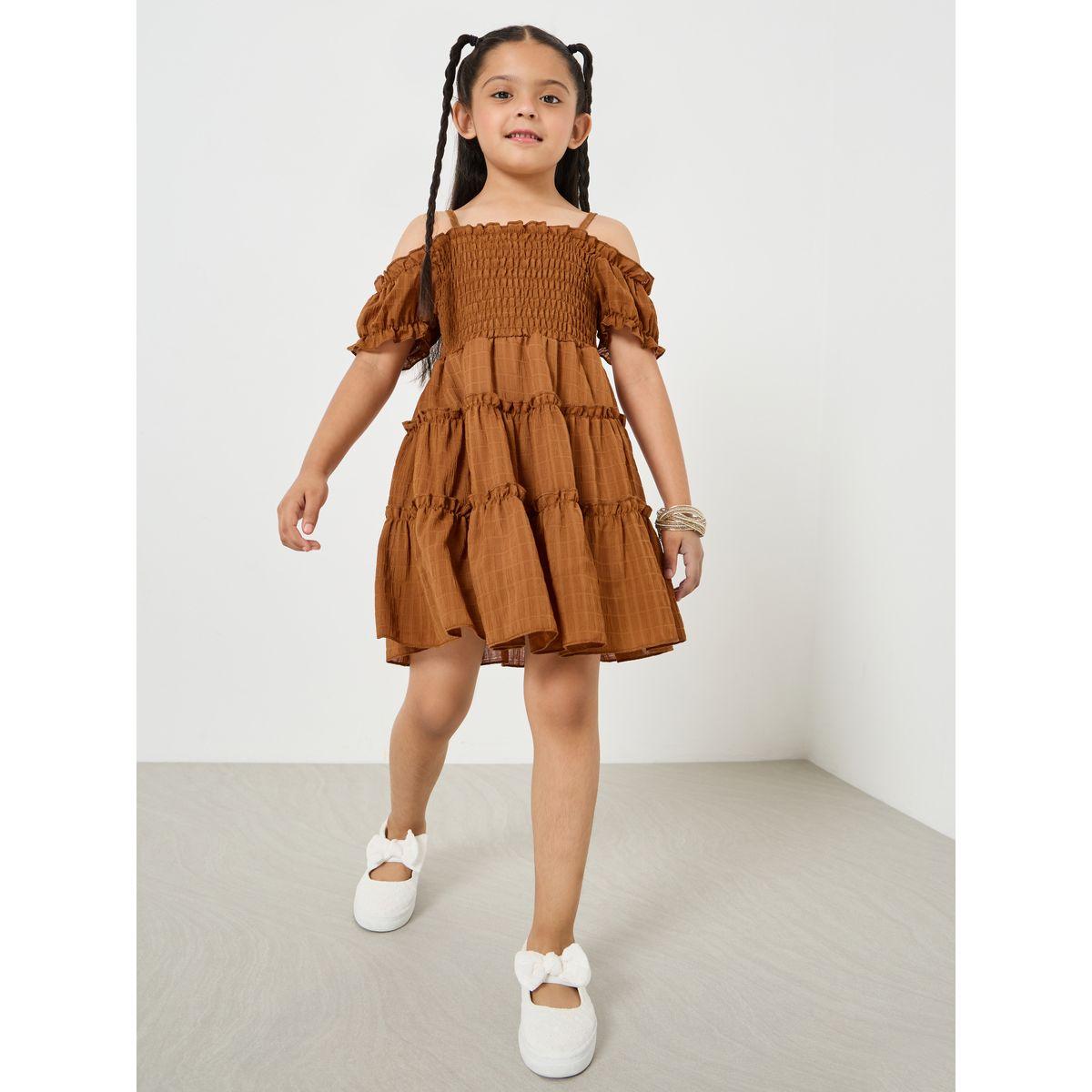 Styli Cold Shoulder Smocked A-line Dress-girls-clothing-dressesandjumpsuits-image-2