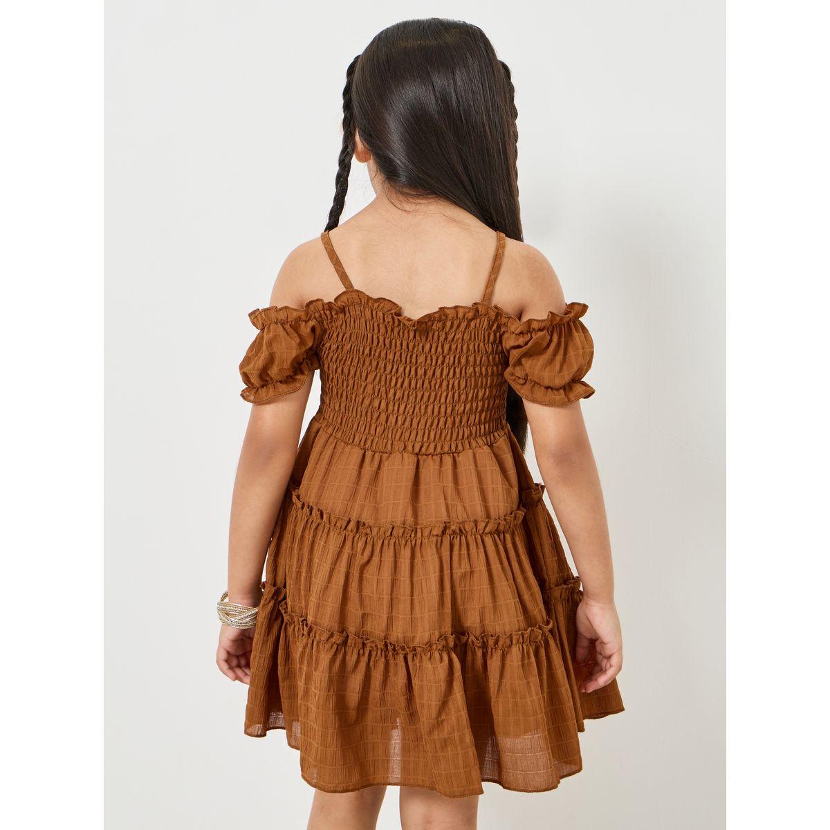 Styli Cold Shoulder Smocked A-line Dress-girls-clothing-dressesandjumpsuits-image-4