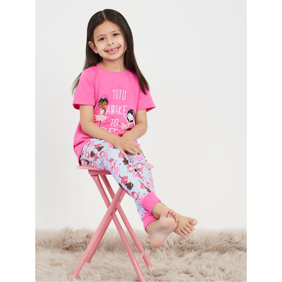 Styli Girls in Tutu Graphic Print T-Shirt & Pyjama Set-girls-clothing-nightwear-image-1