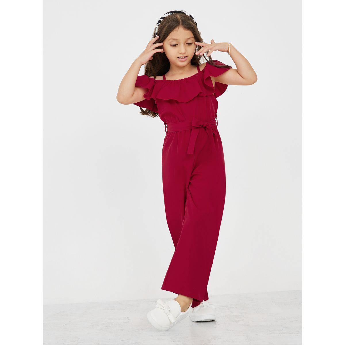 Styli Cold Shoulder Sleeve Ruffle Detail Jumpsuit-girls-clothing-rompers-image-1