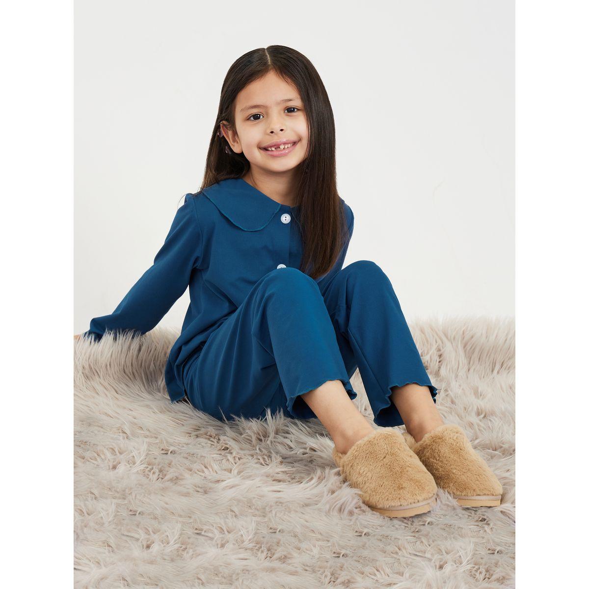 Styli Button Front Collared Shirt & Pyjama Set-girls-clothing-nightwear-image-2