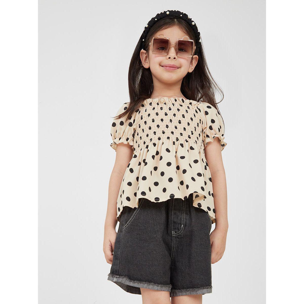 Styli Polka Dot Print Smocked Detail Blouse-girls-clothing-blousesandshirts-image-1