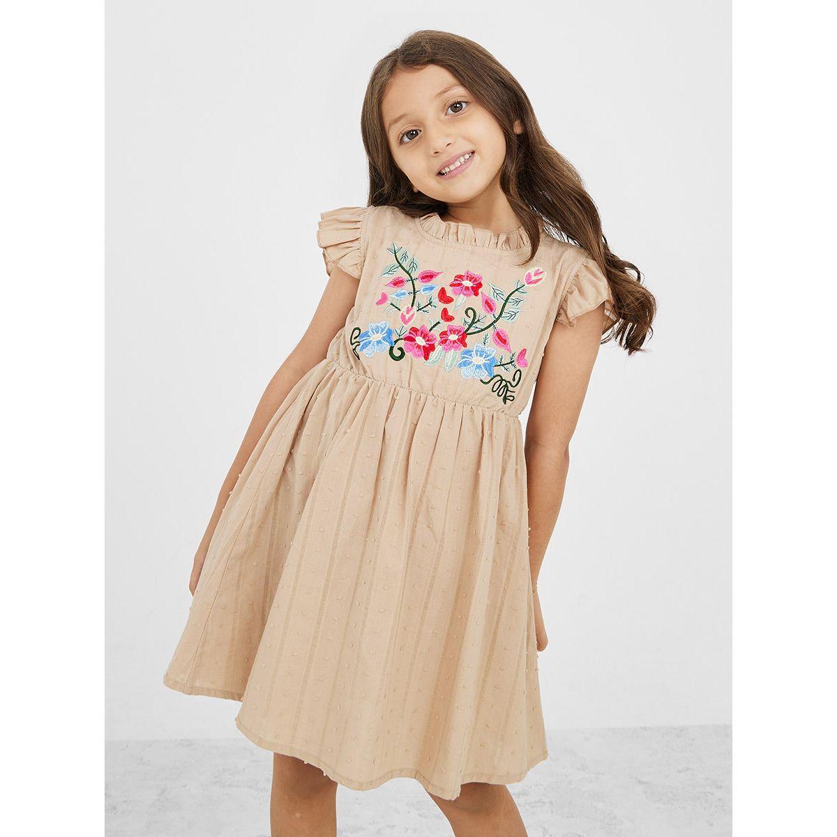 Styli Floral Embroidery Swiss Dot Casual Dress-girls-clothing-dressesandjumpsuits-image-1