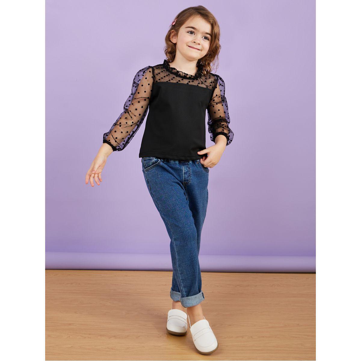 Styli Polka Dot Mesh Long Sleeves Blouse-girls-clothing-blousesandshirts-image-2