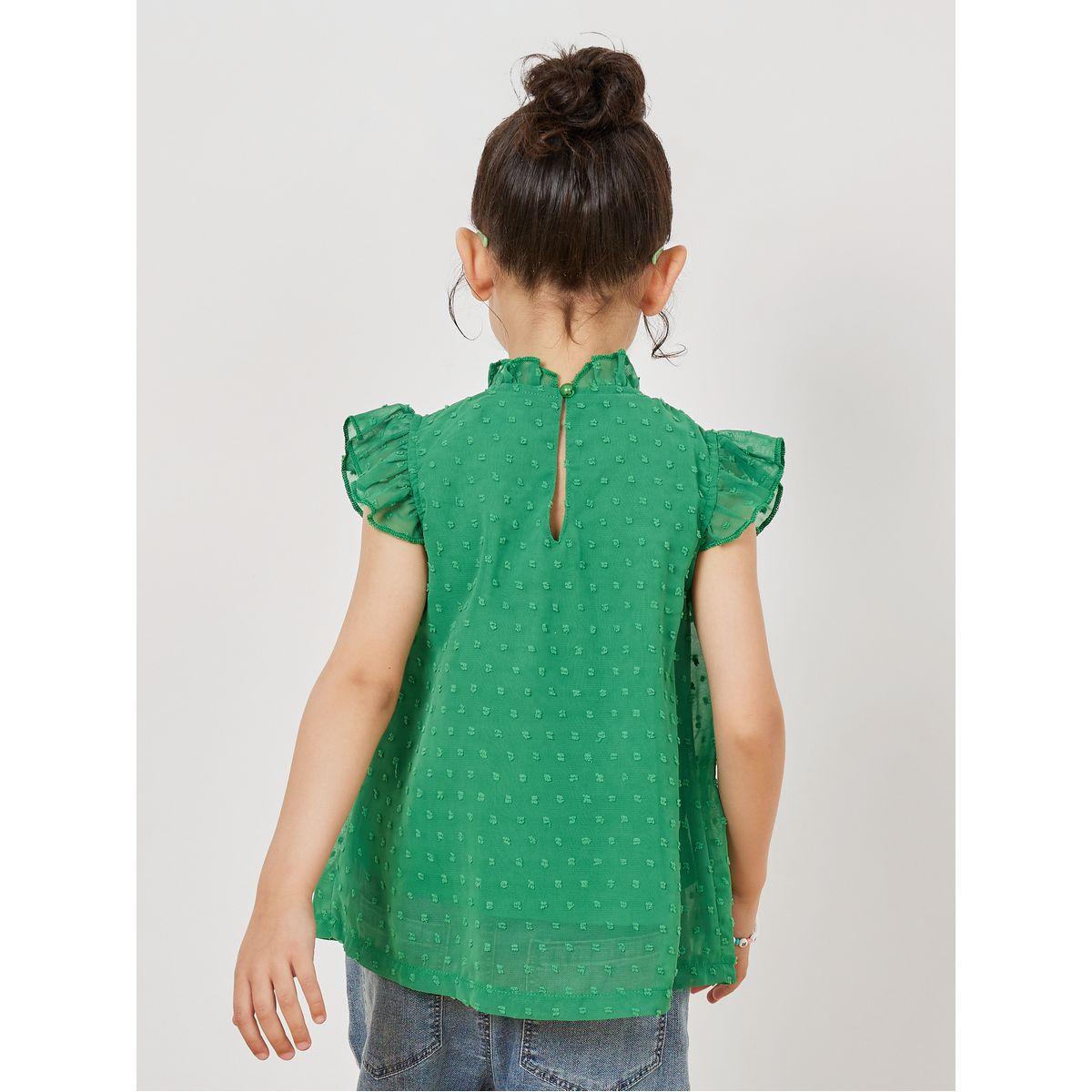 Styli Dobby Ruffle Trim High Neck Blouse-girls-clothing-blousesandshirts-image-4