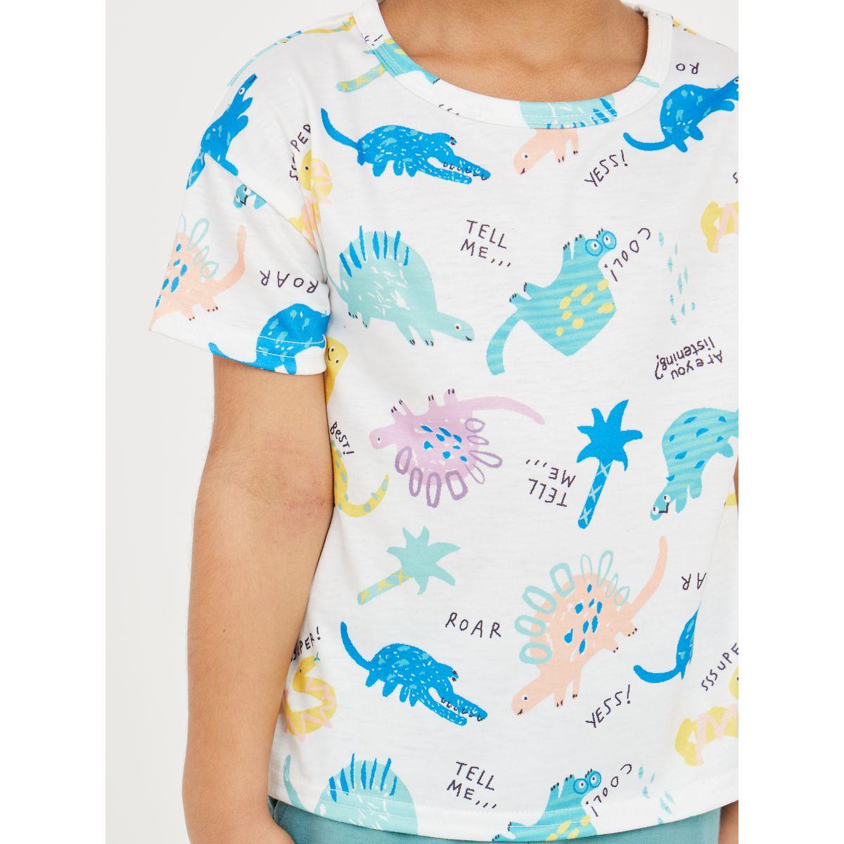 Styli Dinosaur All Over Print T-shirt & Solid Roll Hem Shorts-boys-clothing-setsandcoords-image-3