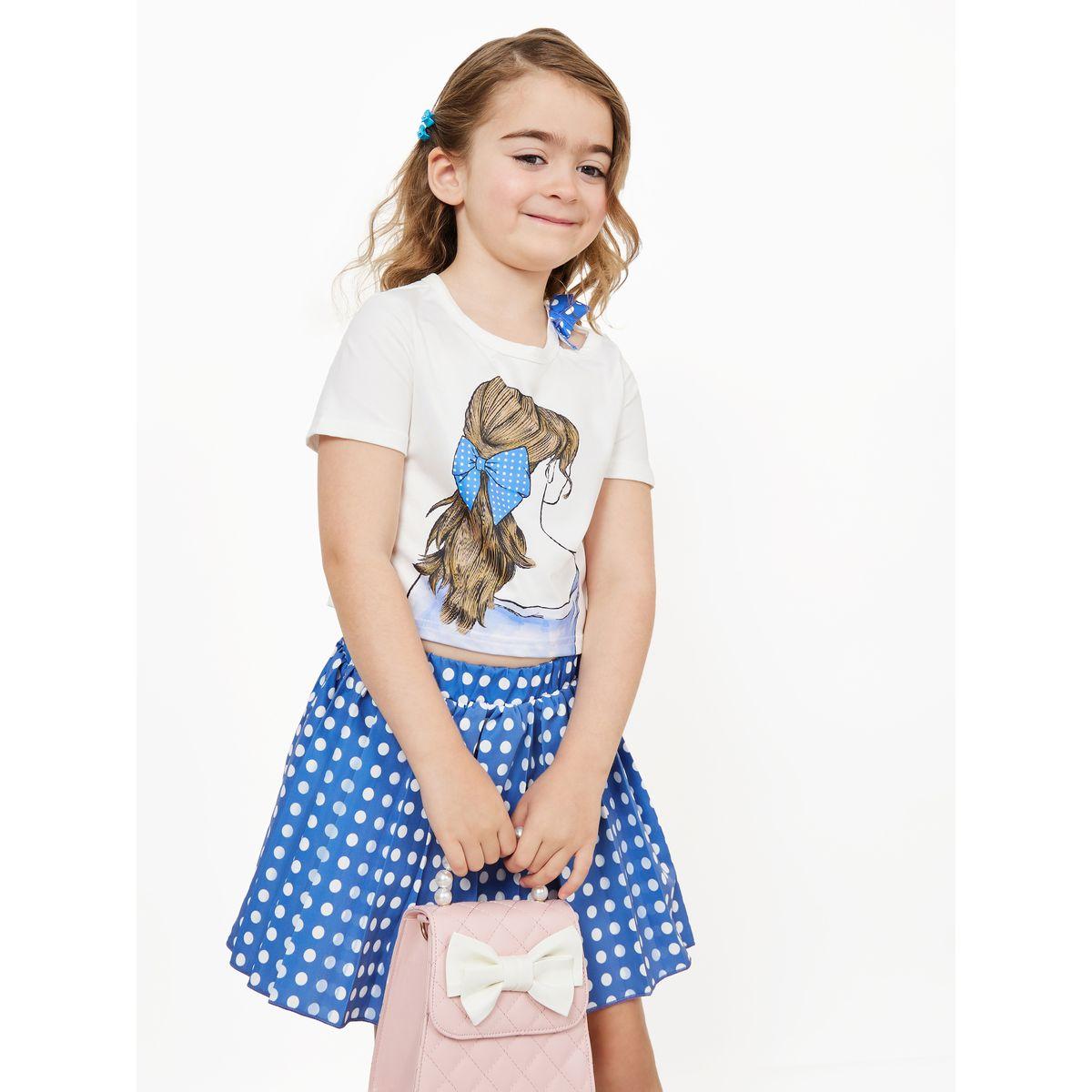 Styli Graphic T-Shirt and Polka Dots Skirt Sets-girls-clothing-setsandcoords-image-1