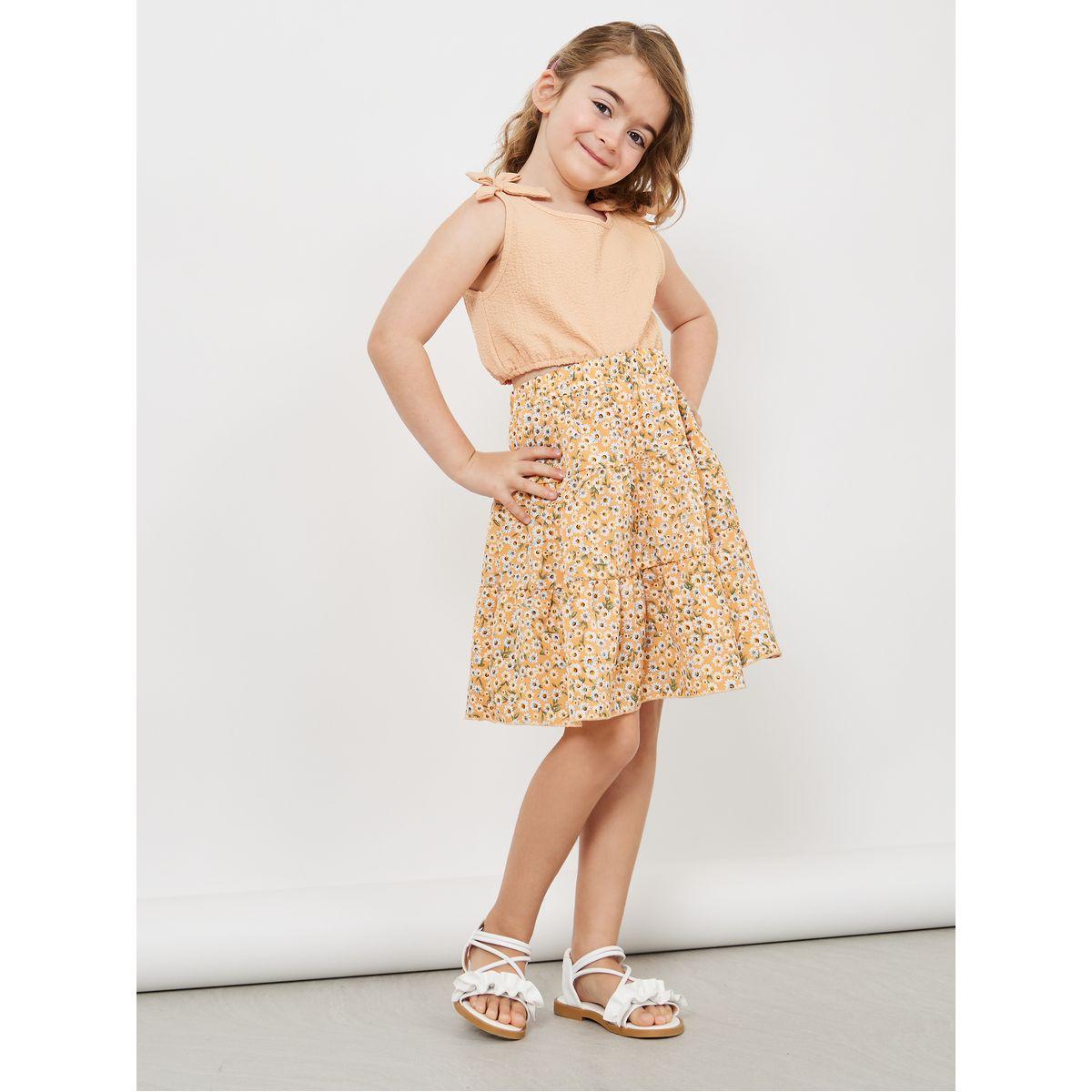 Styli Solid Top & Ditsy Floral Print Skirt Set-girls-clothing-setsandcoords-image-1