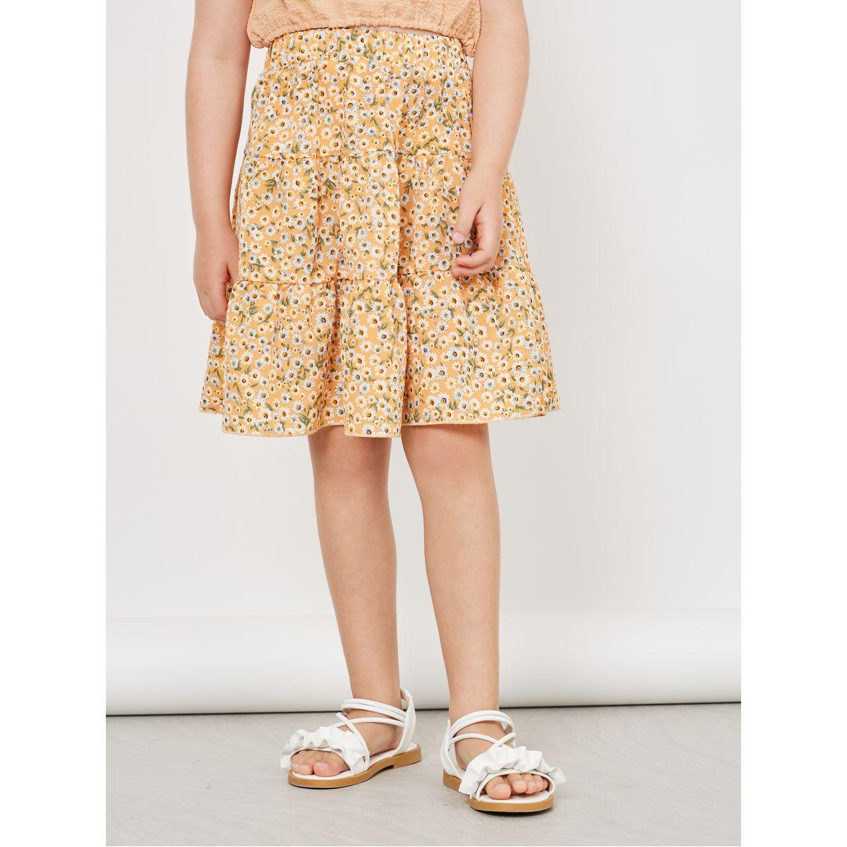 Styli Solid Top & Ditsy Floral Print Skirt Set-girls-clothing-setsandcoords-image-3