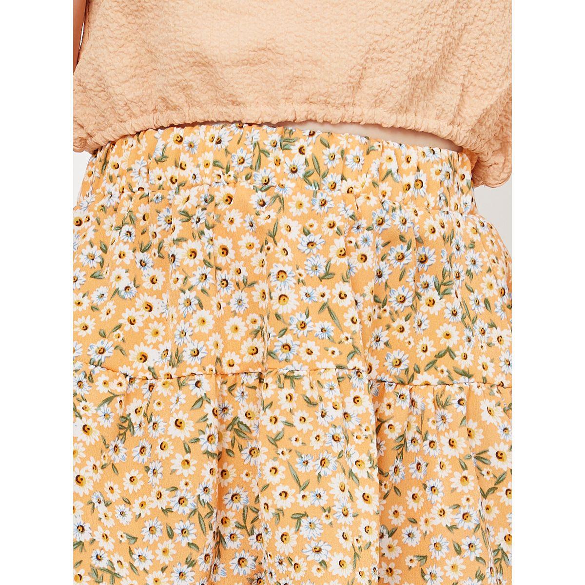 Styli Solid Top & Ditsy Floral Print Skirt Set-girls-clothing-setsandcoords-image-4
