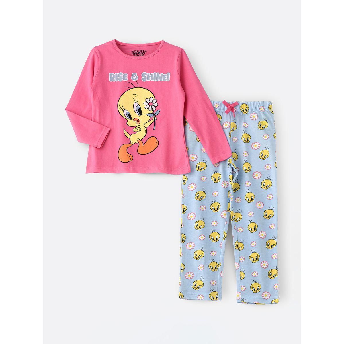 URBAN HAUL X Styli Tweety Graphic T-Shirt & Pyjama Set-girls-clothing-nightwear-image-1