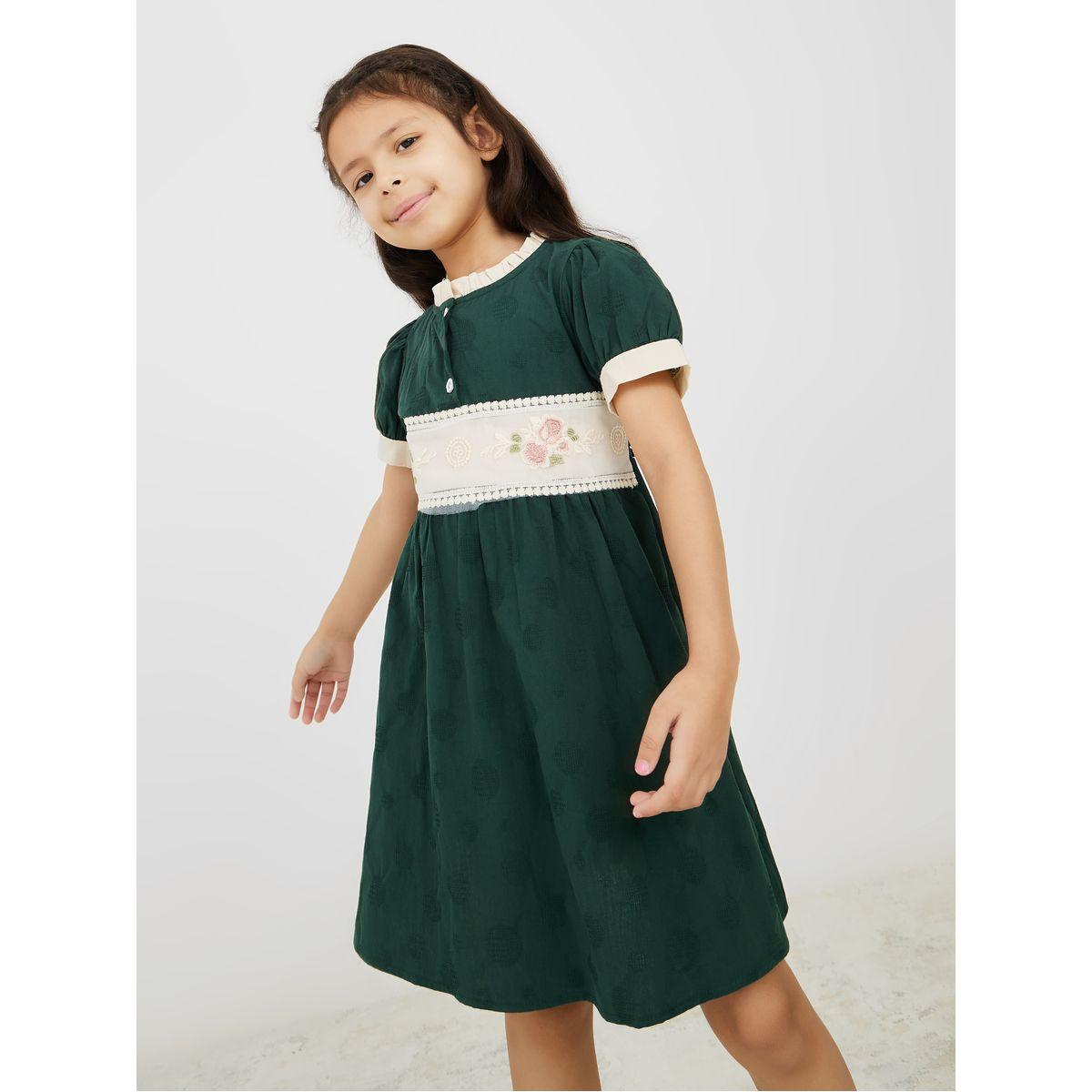 Styli Embroidered Texture Tie Up Belt Dress -girls-clothing-dressesandjumpsuits-image-1