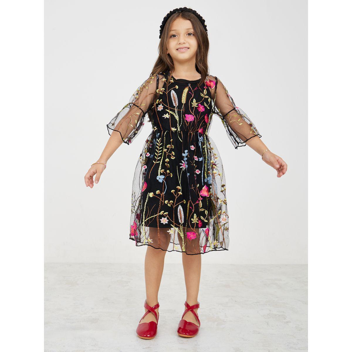 Styli Mesh Insert Embroidered Detail Dress-girls-clothing-dressesandjumpsuits-image-2