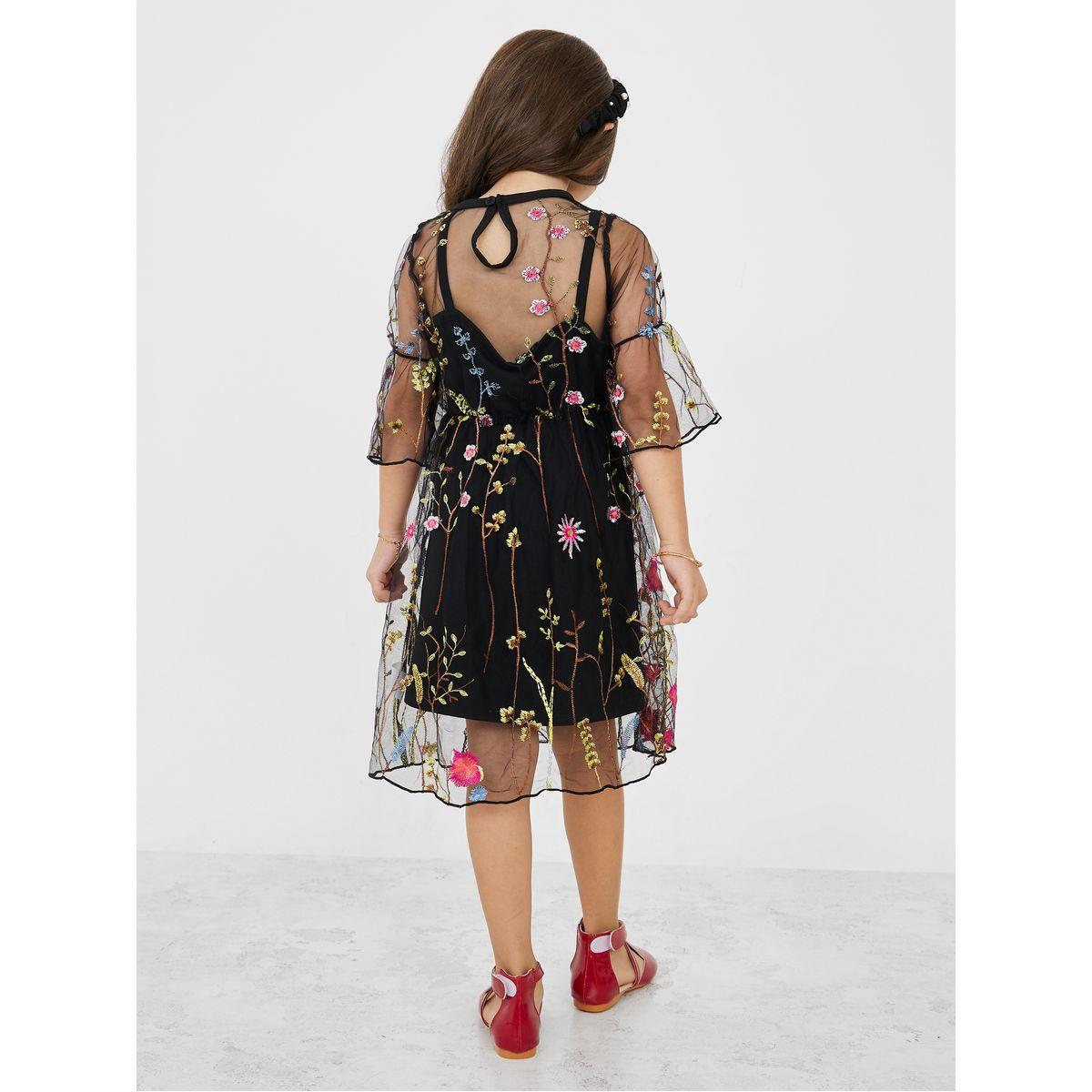Styli Mesh Insert Embroidered Detail Dress-girls-clothing-dressesandjumpsuits-image-4