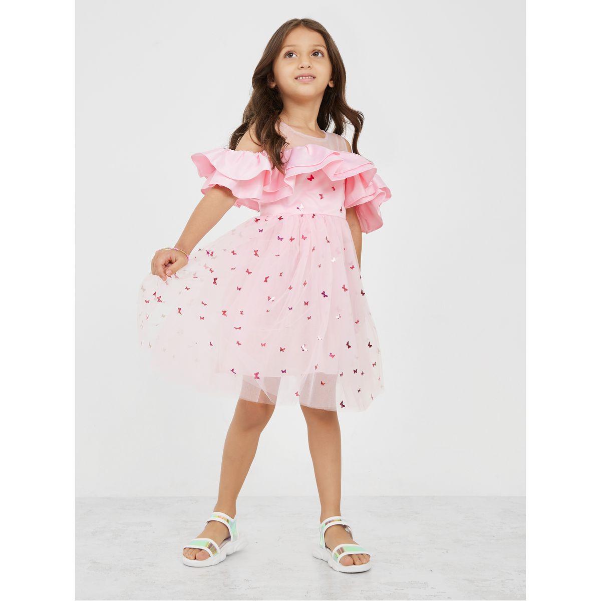 Styli Cold Shoulder Sleeve Ruffle Trim Dress-girls-clothing-dressesandjumpsuits-image-2