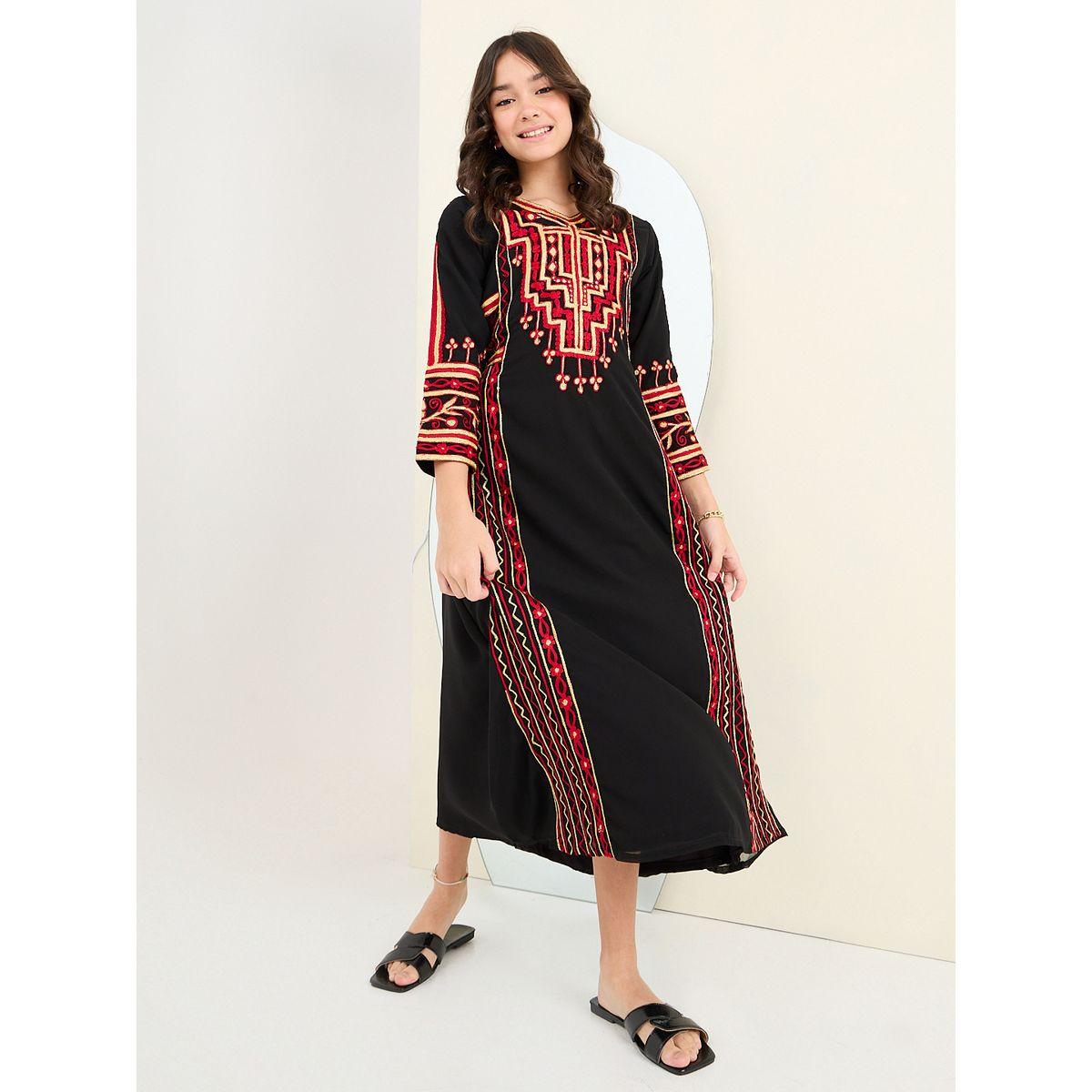 جلابية مطرزة بياقة سكوب-girls-clothing-dressesandjumpsuits-image-1