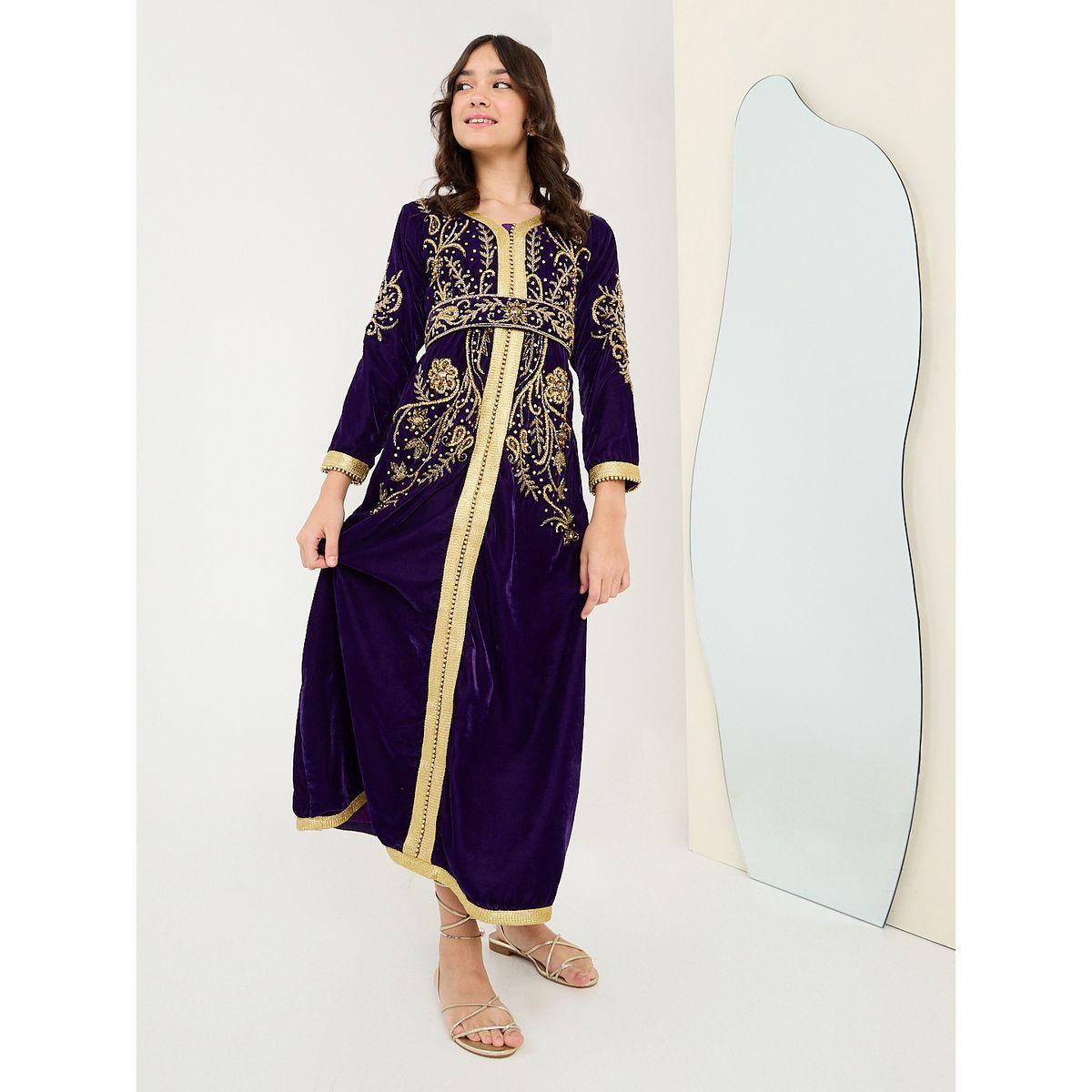 جلابية بتفاصيل منمقة مع رباط-girls-clothing-dressesandjumpsuits-image-1