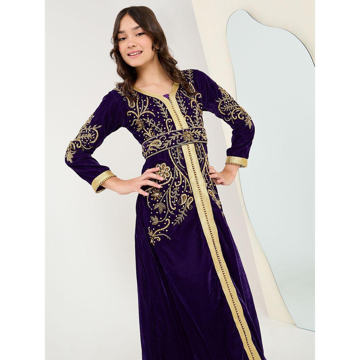 جلابية بتفاصيل منمقة مع رباط-girls-clothing-dressesandjumpsuits-image-2