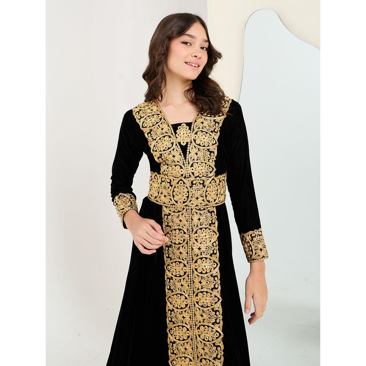 جلابية بتفاصيل مطرزة مع رباط-girls-clothing-dressesandjumpsuits-image-2