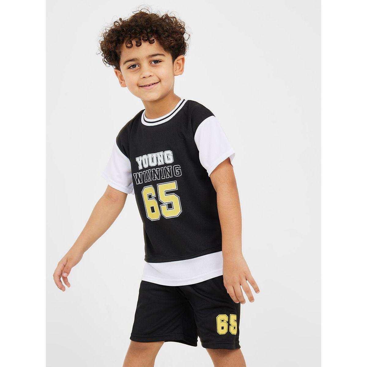 Styli Varsity Graphic T-Shirt & Shorts Set-boys-clothing-setsandcoords-image-2