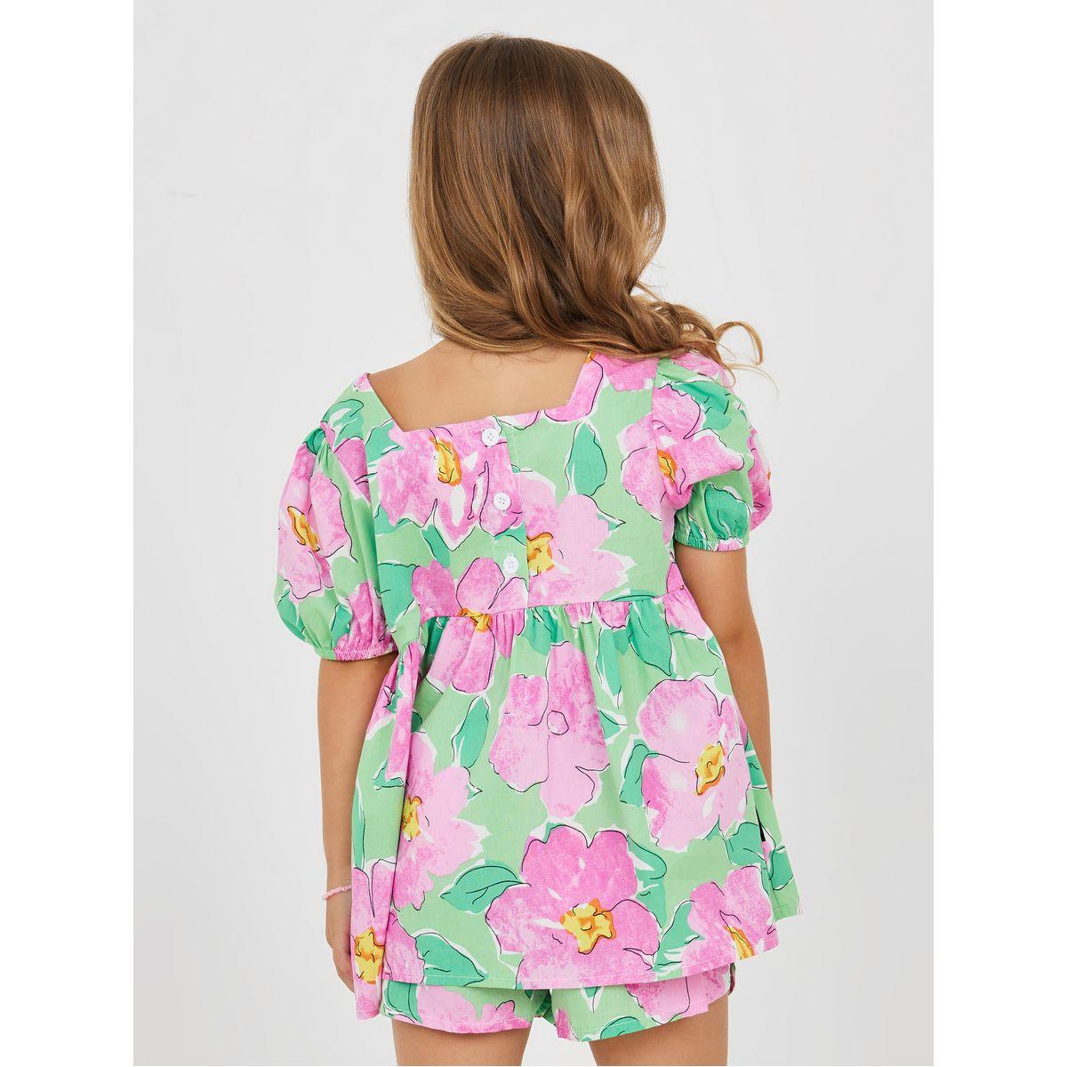 Styli Floral Puff Sleeve Blouse & Shorts Set-girls-clothing-setsandcoords-image-4