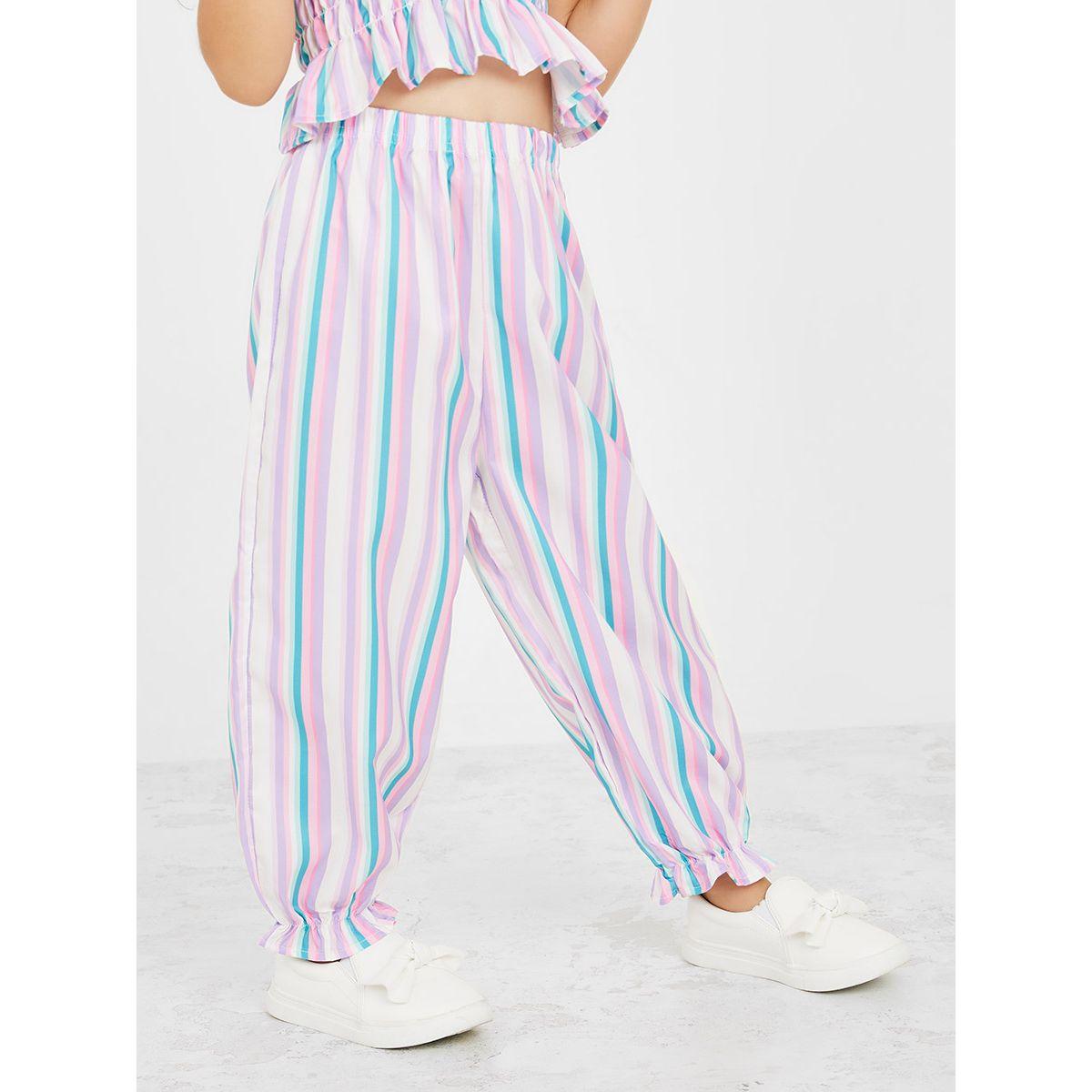 Styli Gathered Stripe Crop Top & Trouser Set-girls-clothing-setsandcoords-image-4