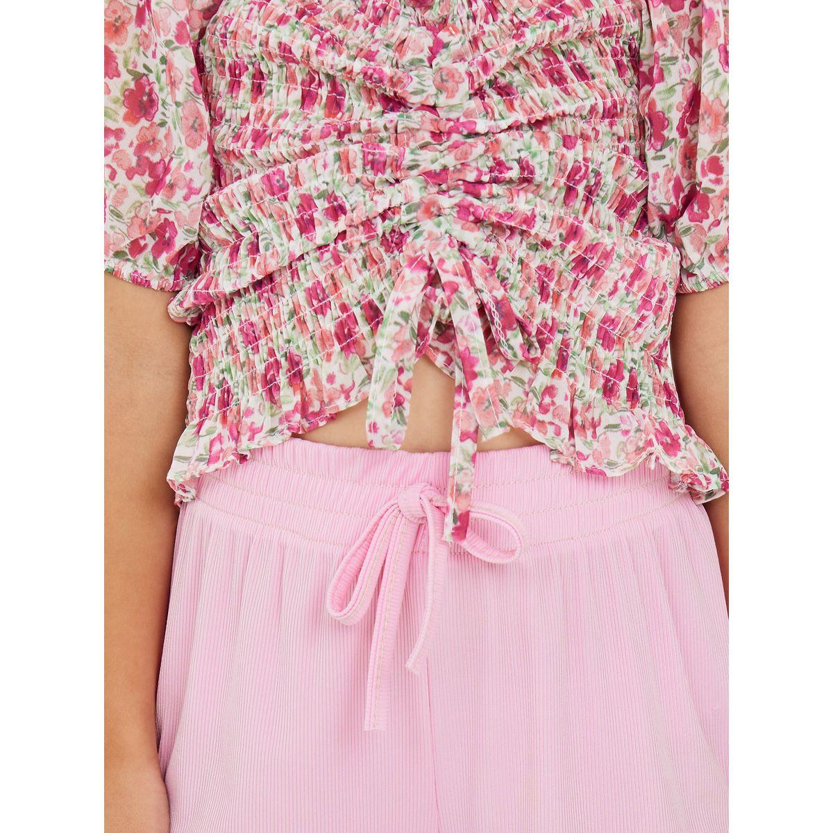 Styli Ruched Detail Floral Blouse & Pants Set-girls-clothing-setsandcoords-image-4