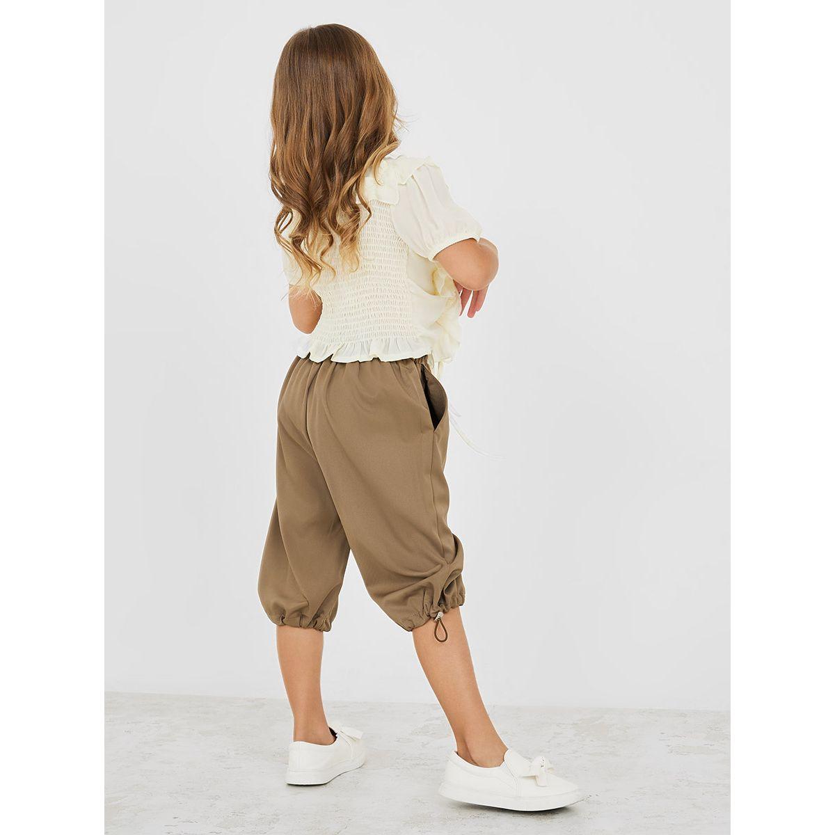 Styli Front Ruched Ruffle Detail Blouse & Capri Set-girls-clothing-setsandcoords-image-5