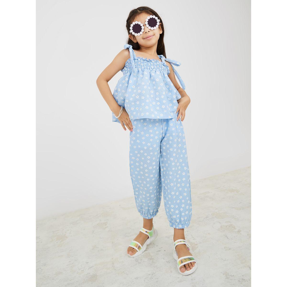 Styli Daisy Print Smock Top & Pants Set-girls-clothing-setsandcoords-image-1