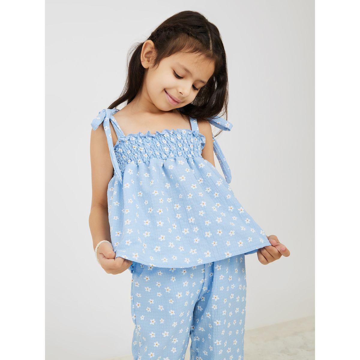 Styli Daisy Print Smock Top & Pants Set-girls-clothing-setsandcoords-image-2