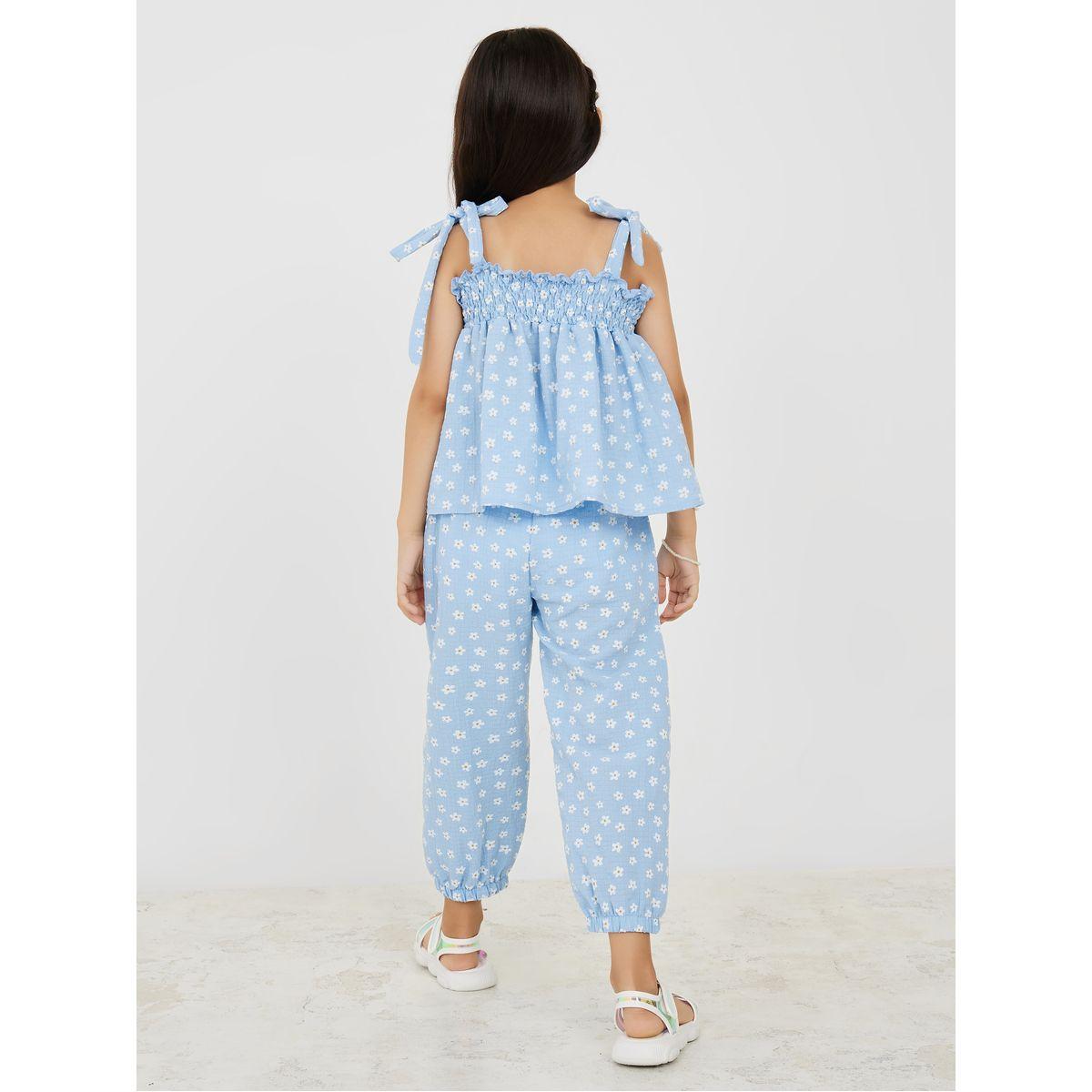 Styli Daisy Print Smock Top & Pants Set-girls-clothing-setsandcoords-image-5
