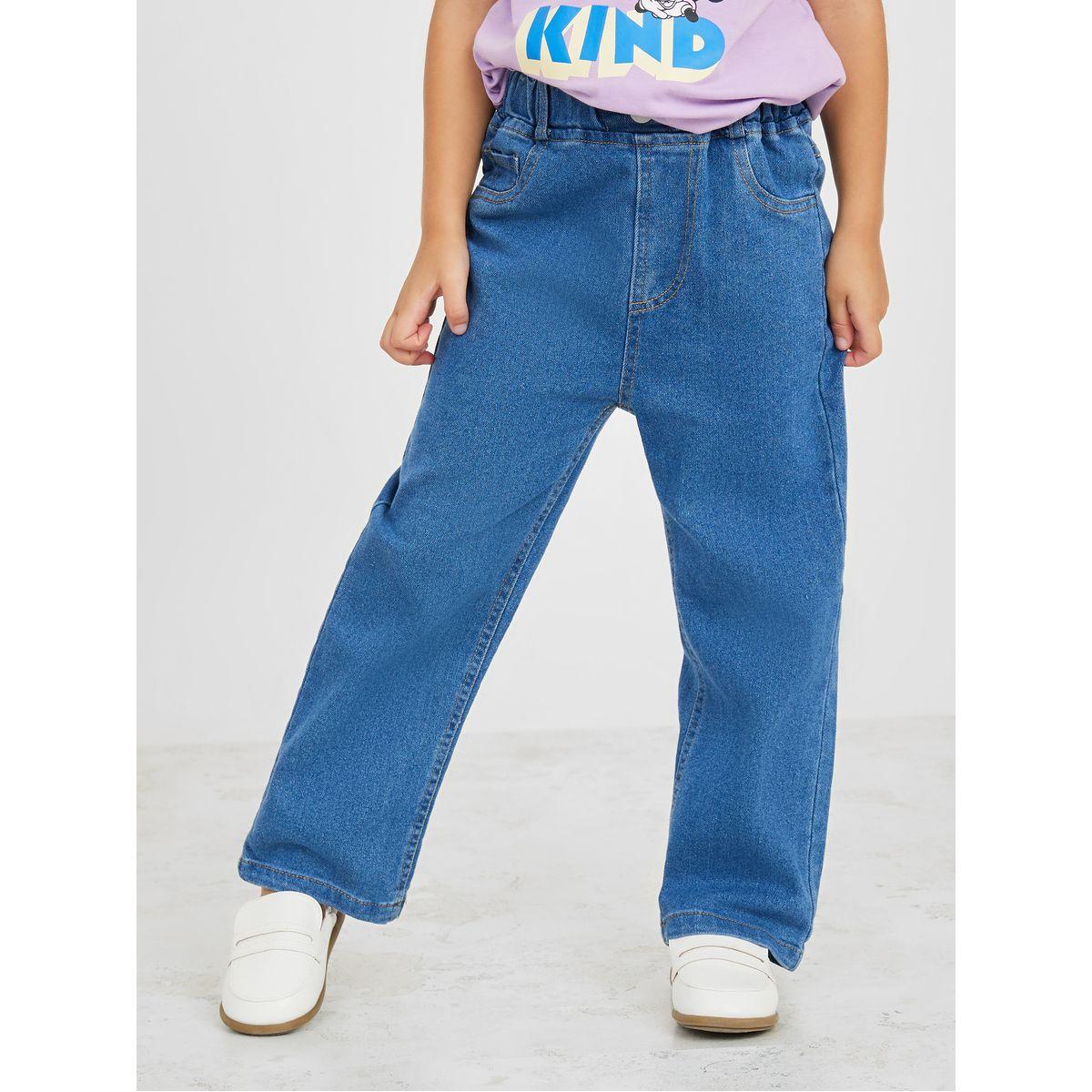 جينز بقصة مستقيمة وخصر مطاطي-girls-clothing-bottoms-jeansandjeggings-image-1