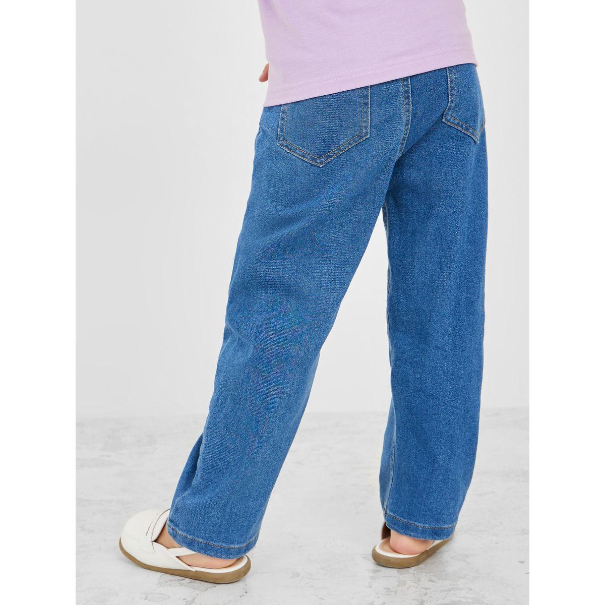 جينز بقصة مستقيمة وخصر مطاطي-girls-clothing-bottoms-jeansandjeggings-image-4