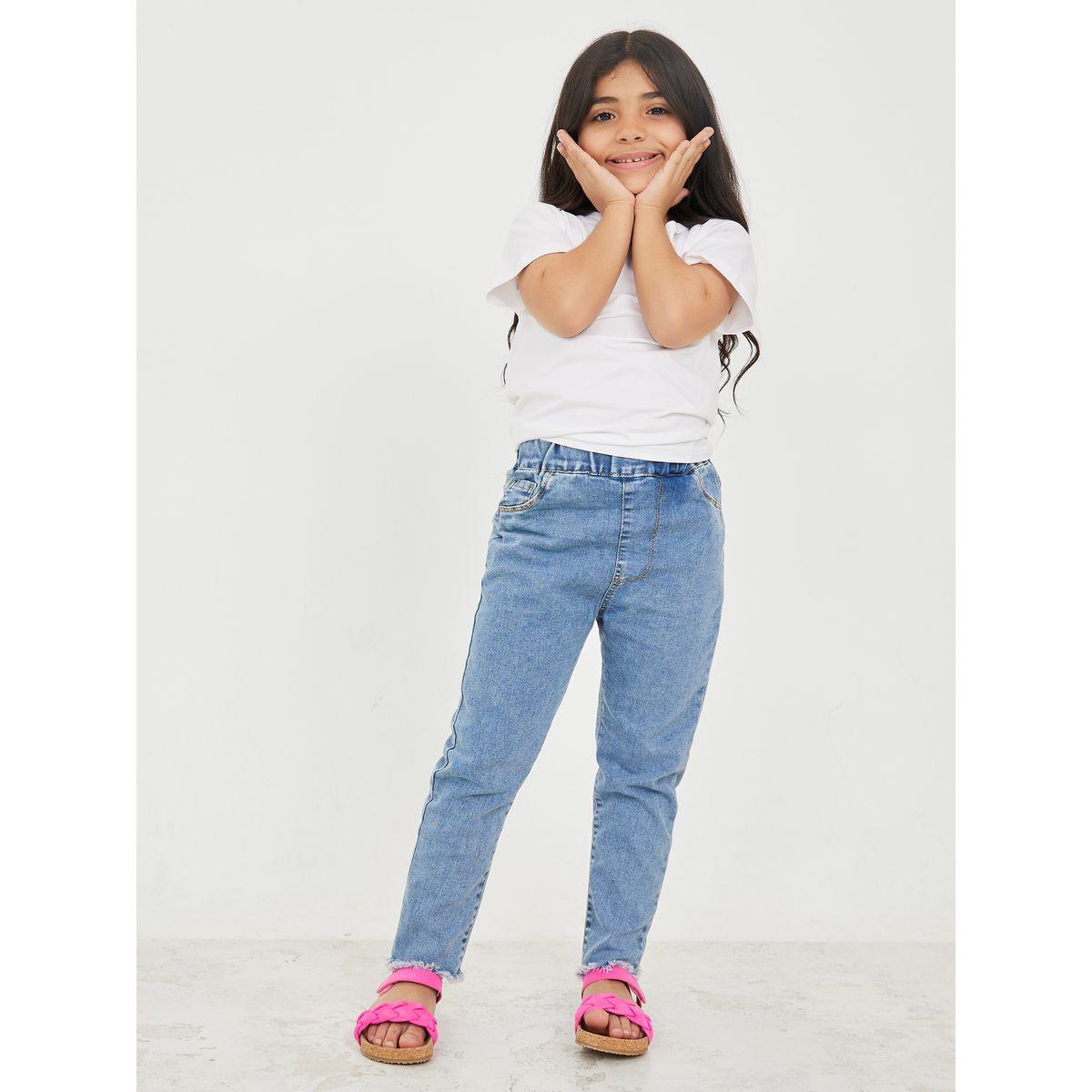 جينز بحواف ممزقة وخصر مطاطي-girls-clothing-bottoms-jeansandjeggings-image-2
