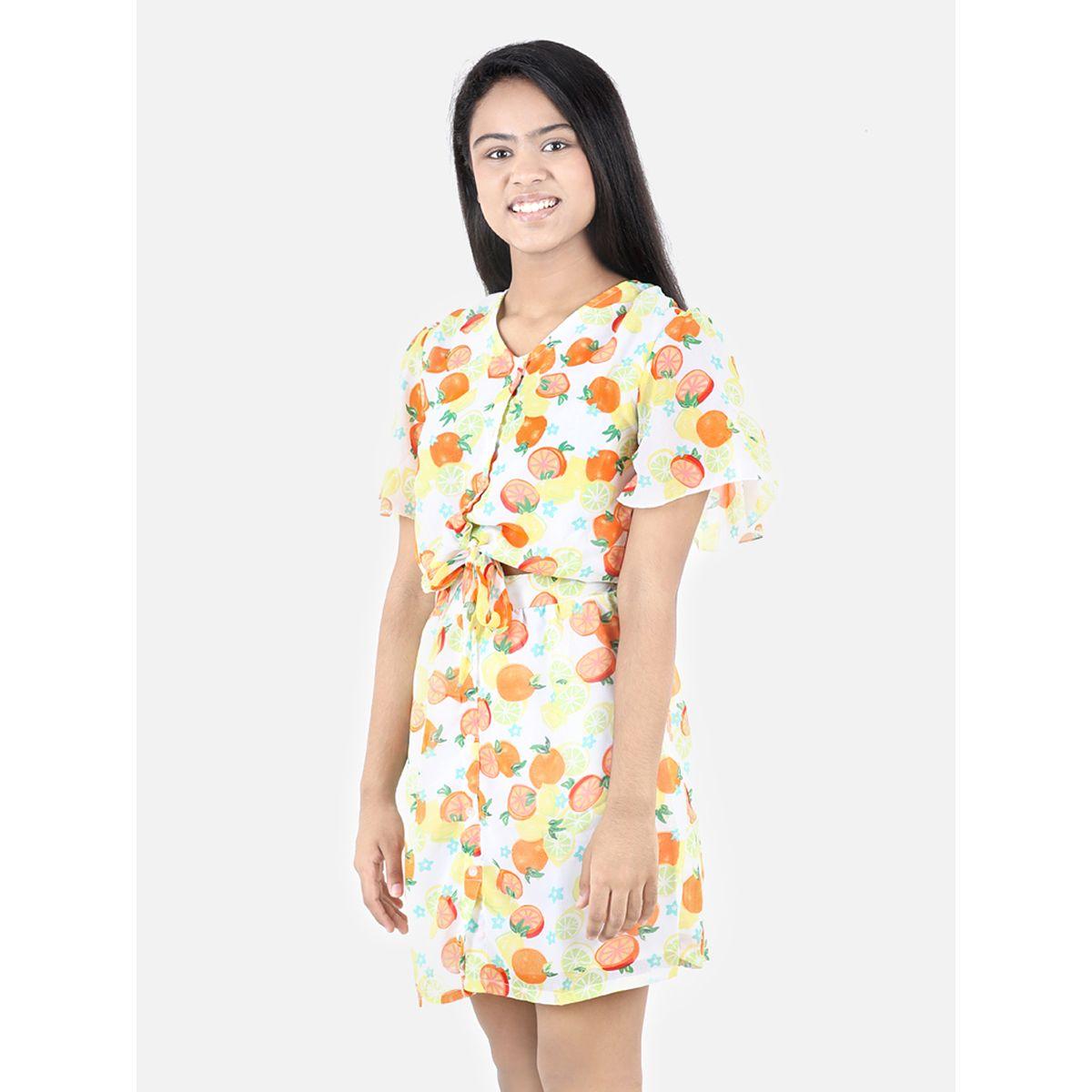 Styli Orange Lemon AOP Blouse and Skirt Set-girls-clothing-setsandcoords-image-2