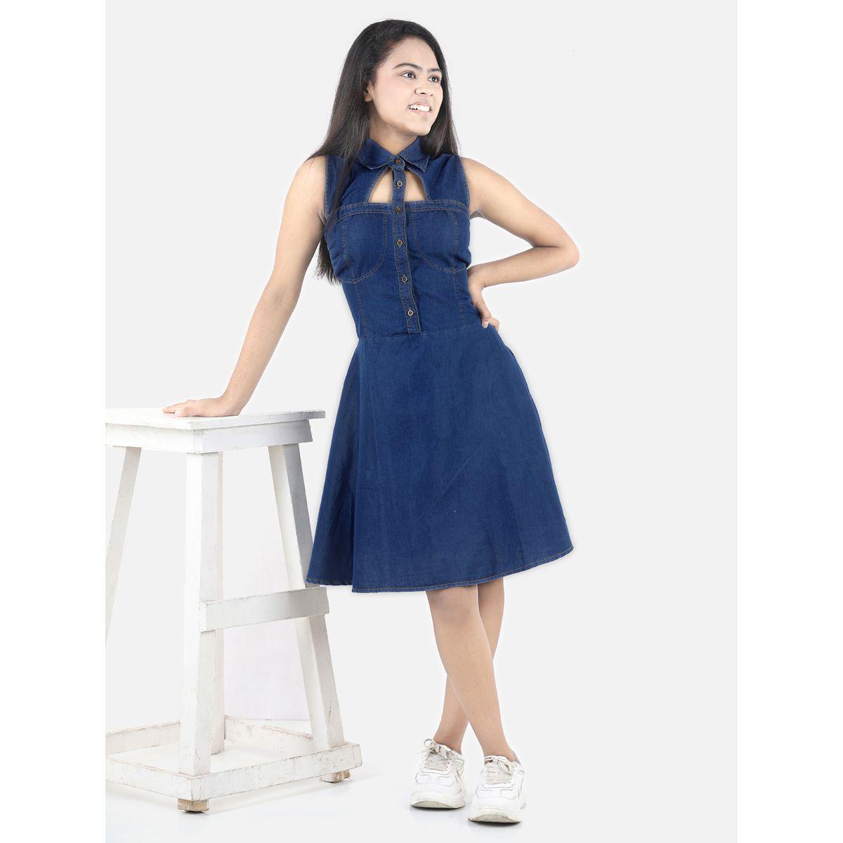 Styli Cut Out Detail Collared Denim A-Line Dress-girls-clothing-dressesandjumpsuits-image-1