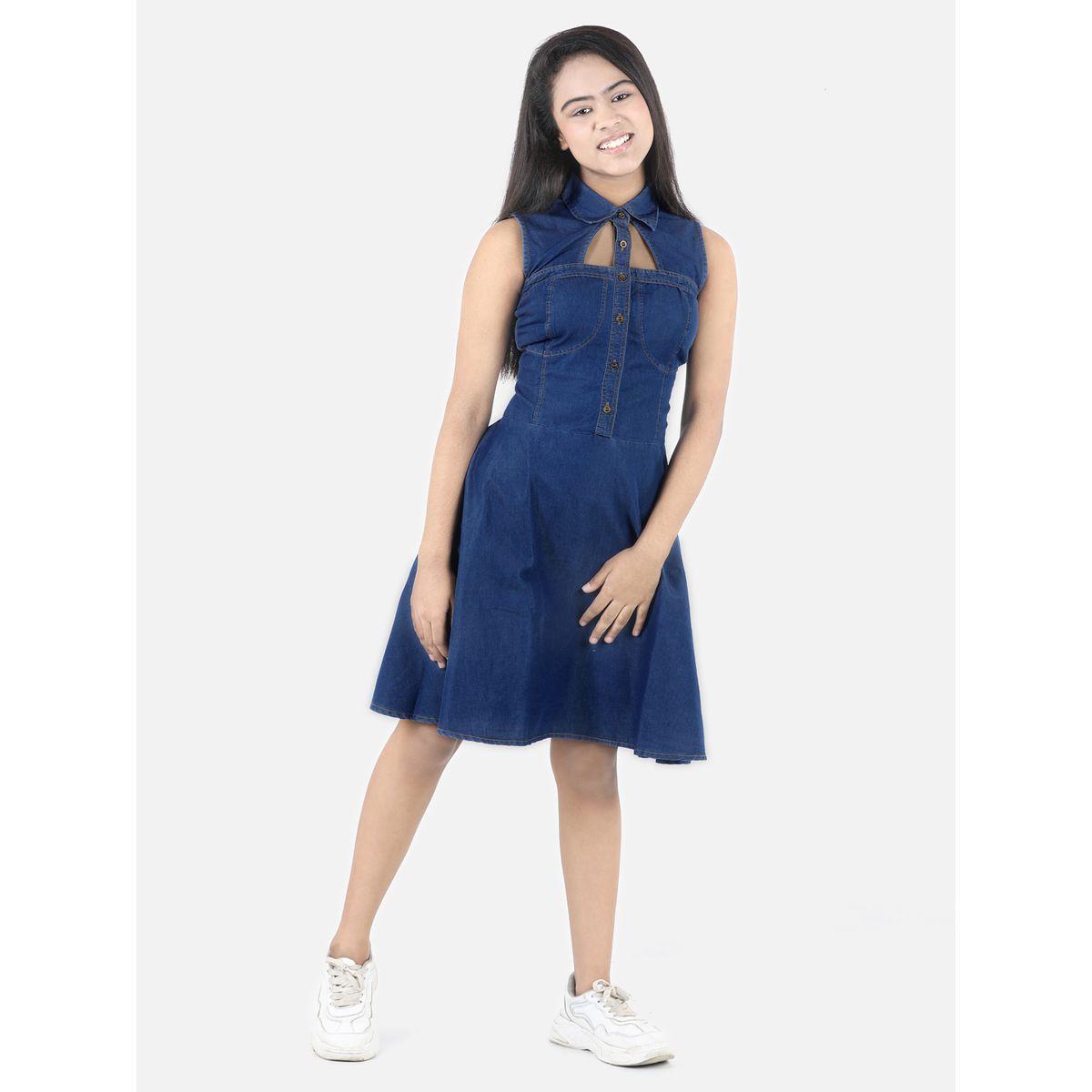 Styli Cut Out Detail Collared Denim A-Line Dress-girls-clothing-dressesandjumpsuits-image-2