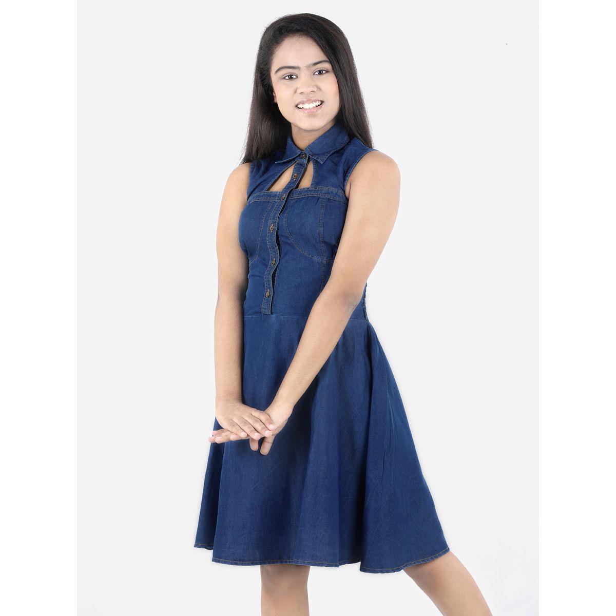 Styli Cut Out Detail Collared Denim A-Line Dress-girls-clothing-dressesandjumpsuits-image-3