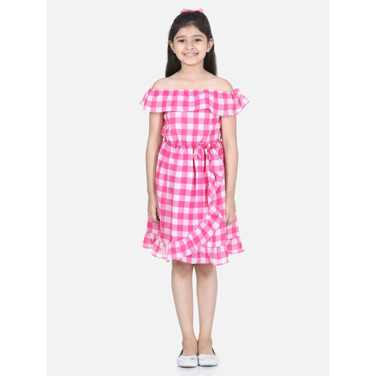 Styli Checked Off Shoulder Ruffle Detail Dress-girls-clothing-dressesandjumpsuits-image-1