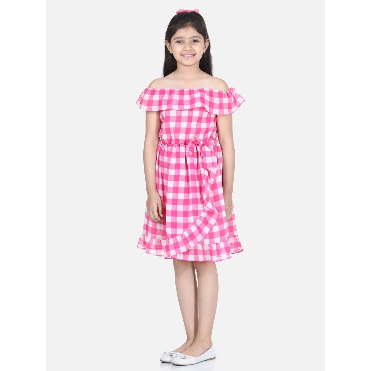 Styli Checked Off Shoulder Ruffle Detail Dress-girls-clothing-dressesandjumpsuits-image-2