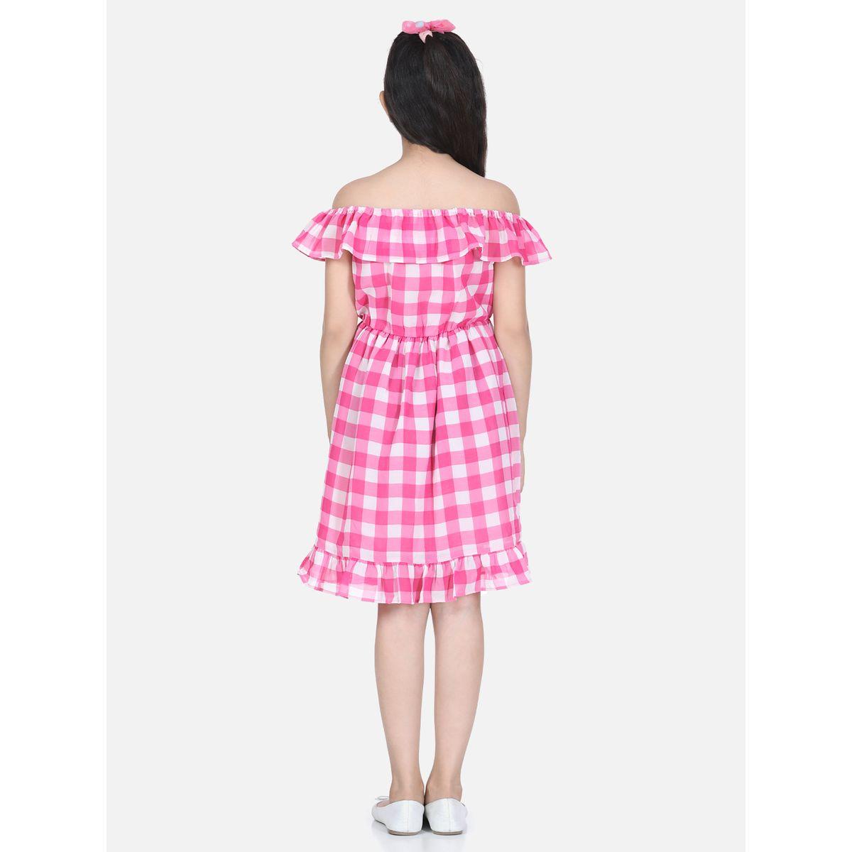 Styli Checked Off Shoulder Ruffle Detail Dress-girls-clothing-dressesandjumpsuits-image-3