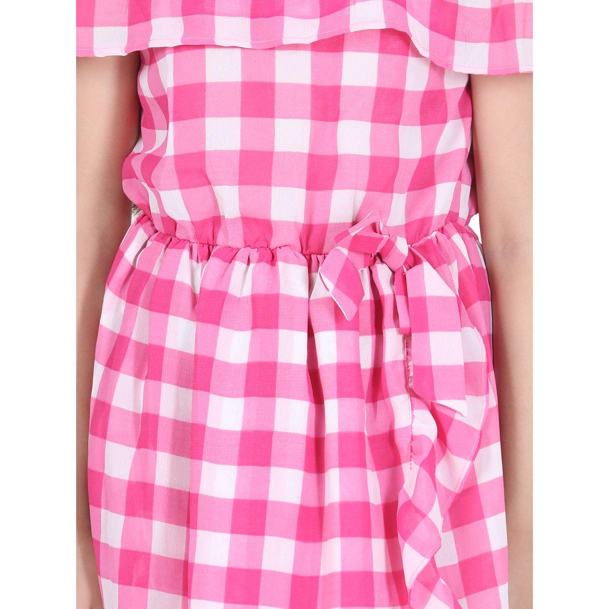 Styli Checked Off Shoulder Ruffle Detail Dress-girls-clothing-dressesandjumpsuits-image-4