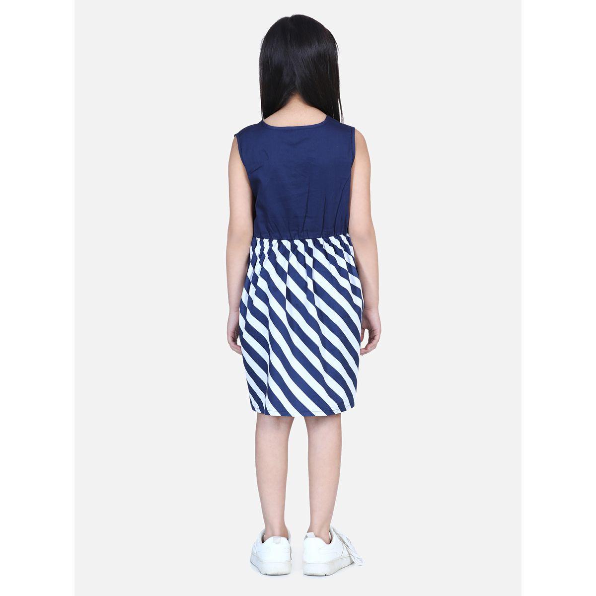 Styli Ruffle Front Bow Detail Striped Skater Dress-girls-clothing-dressesandjumpsuits-image-3