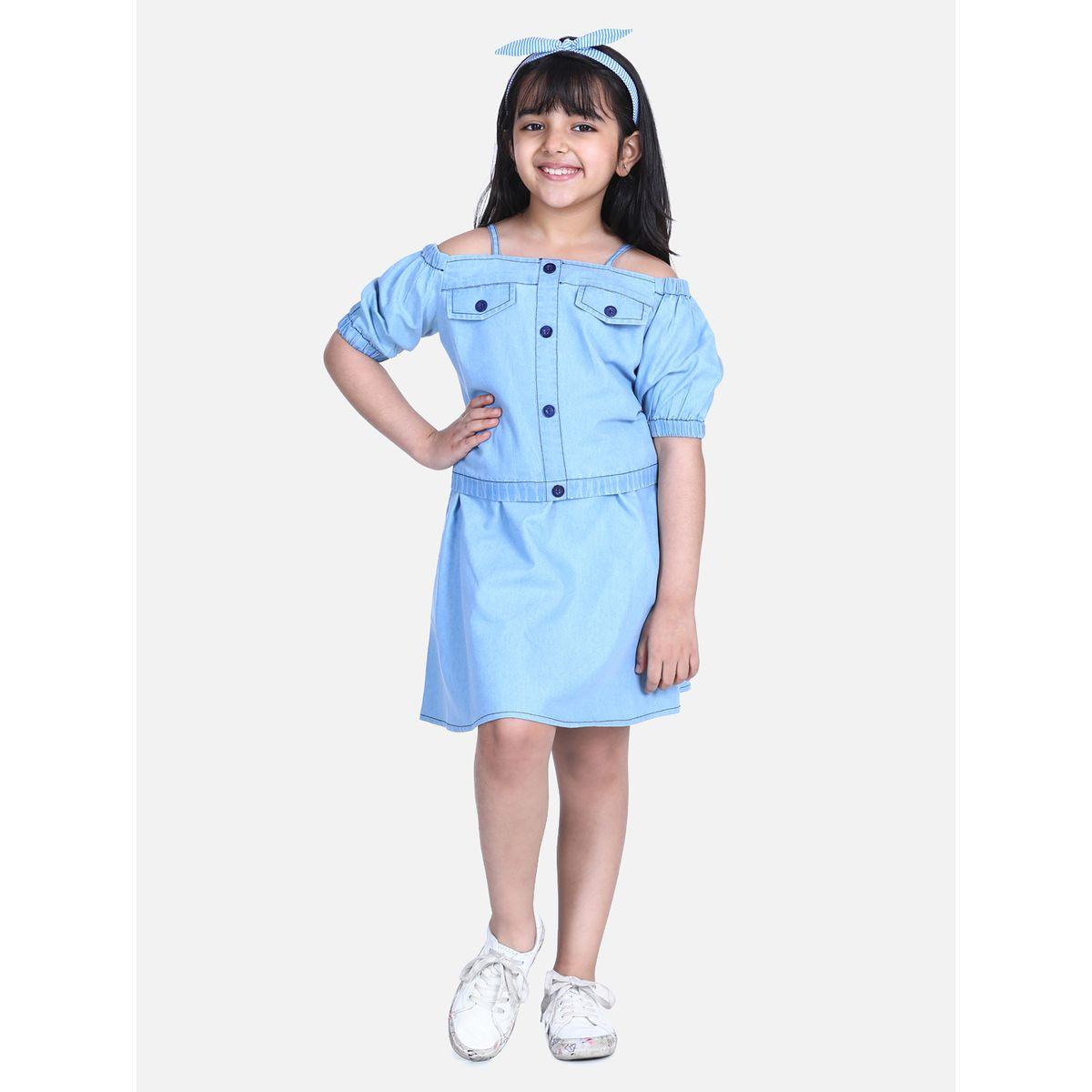 Styli Cold Shoulder Pocket Detail Denim Dress-girls-clothing-dressesandjumpsuits-image-1