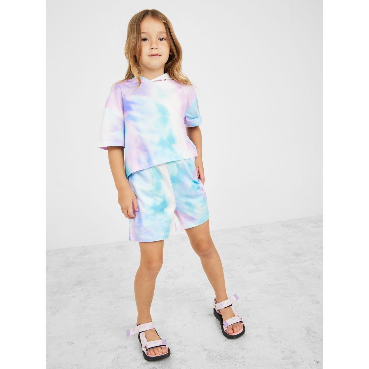 Styli Tie & Dye Hooded Top & Shorts Set-girls-clothing-setsandcoords-image-1