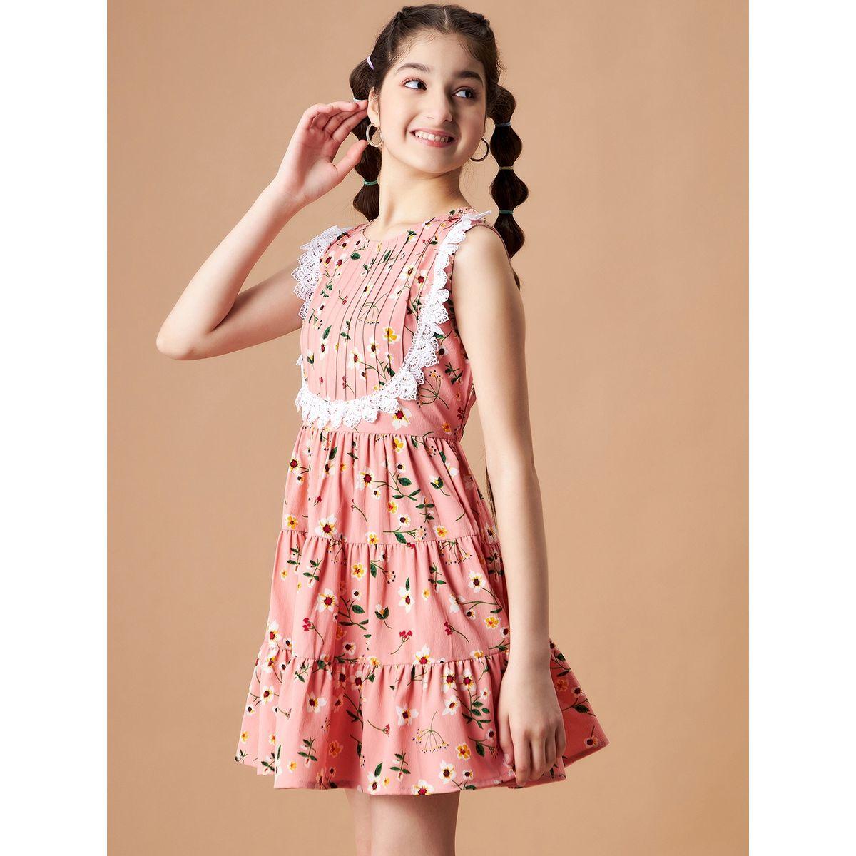 Styli Floral Print Lace Detail Skater Dress-girls-clothing-dressesandjumpsuits-image-4