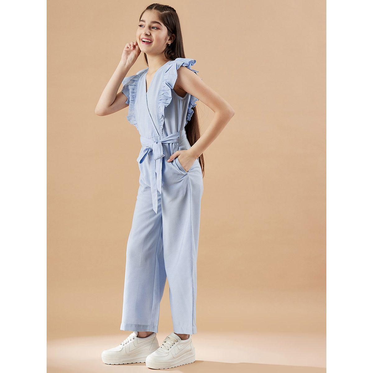 Styli Ruffle Trim Knit Jumpsuit-girls-clothing-rompers-image-4